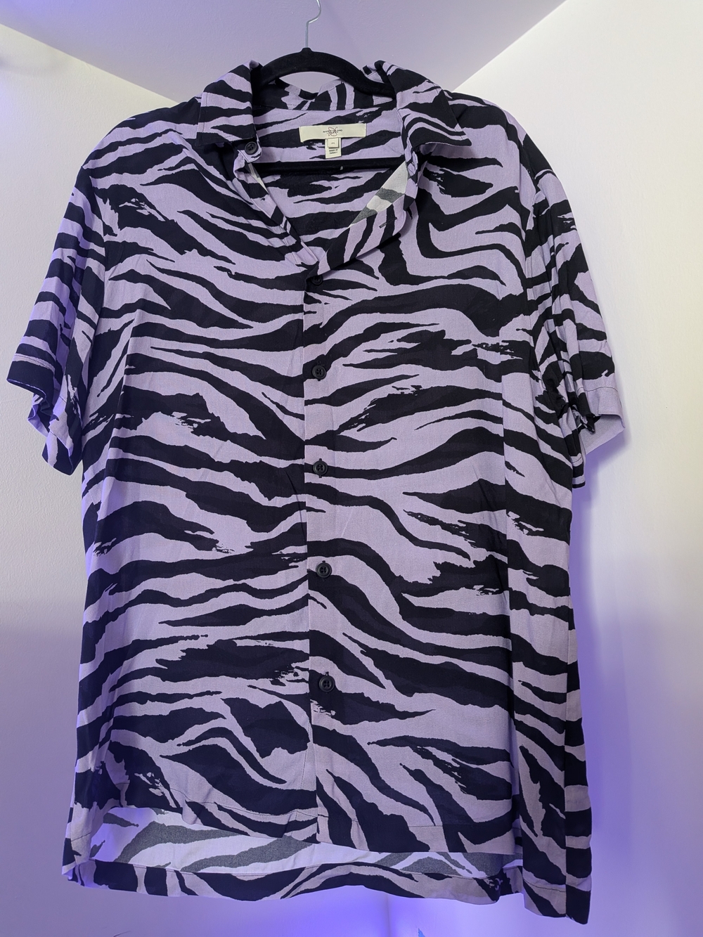 River Island Black & Light Purple Zebra Print Short Sleeve Shirt